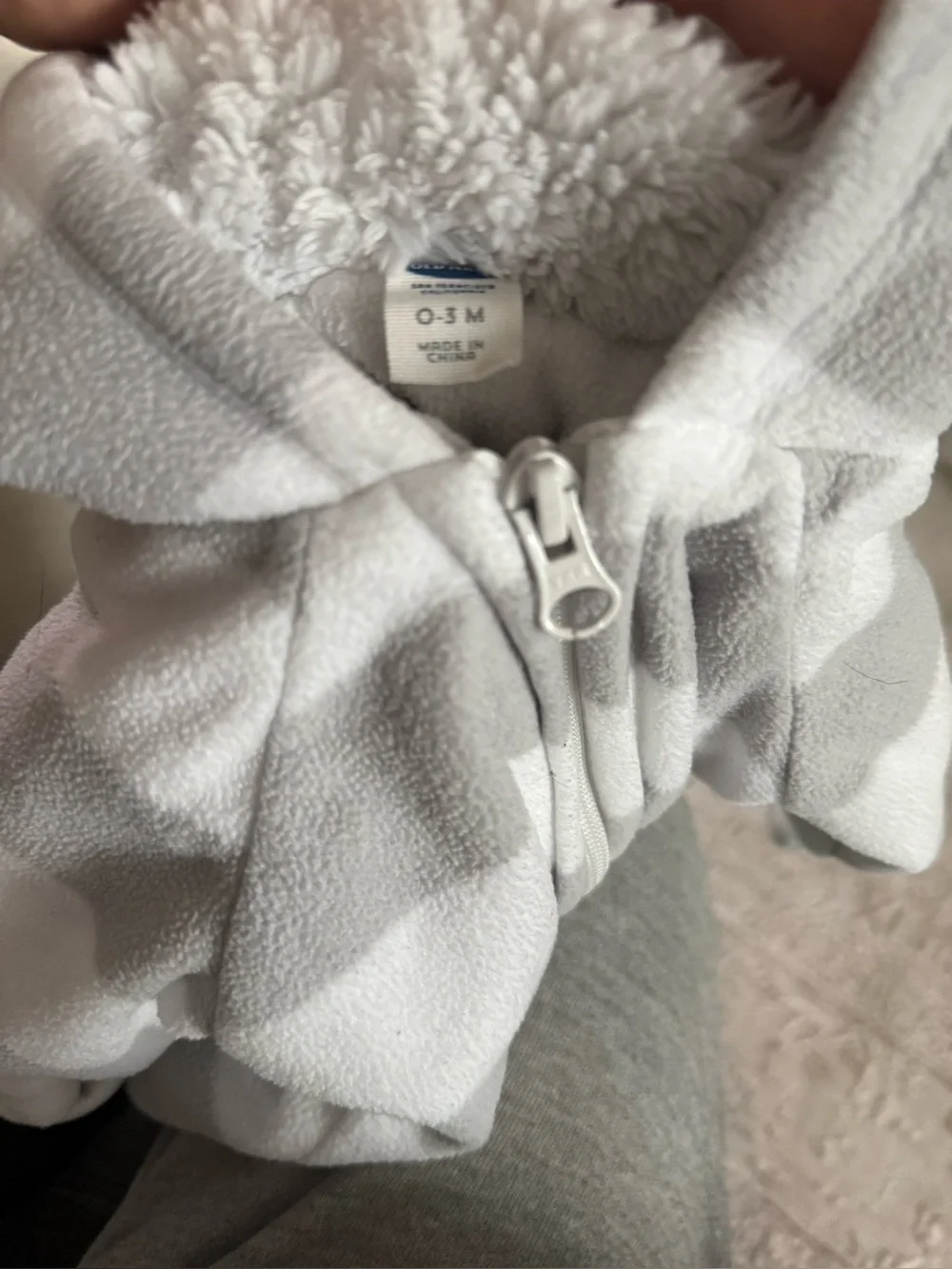Old Navy Gray and White Striped Fleece Hooded Footie